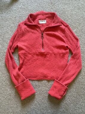 We The Free Coral Knit Half-Zip Pullover